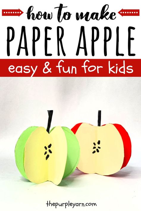 Paper Apple Craft, Apple Craft For Kids, Paper Apple, Fruit Crafts, Paper Folding Crafts, Construction Paper Crafts, Apple Craft, Paper Pouch, Apple Art