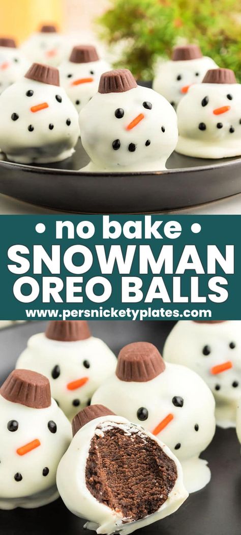 Melted Snowman Oreo Balls, Work Party Desserts, Oreo Snowman Balls, Desserts For January, Holiday Oreo Balls, Christmas Truffle Balls, Oreo Christmas Balls, Winter Treats For Kids, Christmas Desserts Impressive