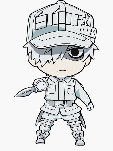 "Cells at Work- White Blood Cell" Sticker by Chibify | Redbubble Cells At Work Characters, White Blood Cell Cells At Work, Cells At Work White Blood Cell, White Blood Cell Anime, Hataraku Saibou White Blood Cell, Cell At Work, Web Face, White Blood Cell, Work Icon