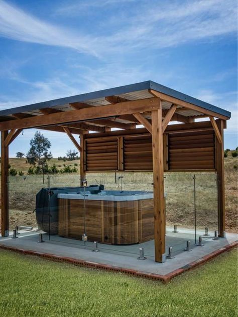 Outdoor Hot Tub Area, Hot Tub Privacy Ideas, Rustic Hot Tubs, Gazebo Design Ideas, Backyard Hot Tub, Hot Tub Deck Design, Hot Tub Area, Hot Tub Shelters, Hot Tub Privacy