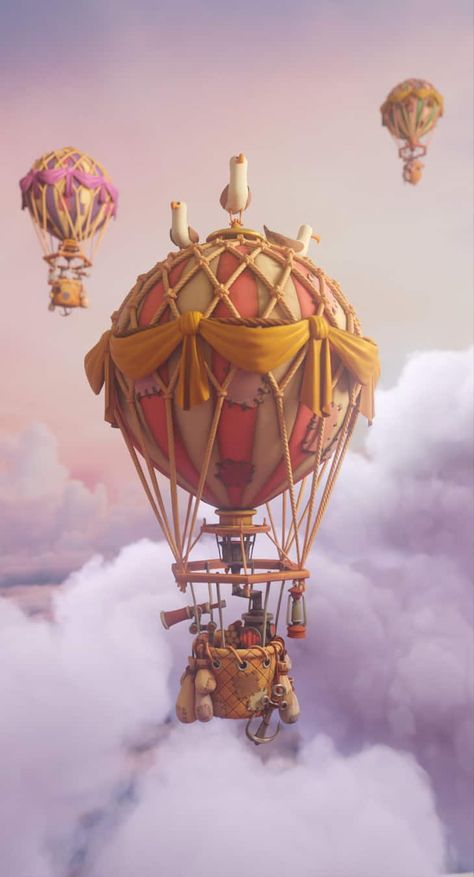 Steampunk Mixed Media Art, Hot Air Balloon Craft, Hot Air Balloons Art, Props Design, Balloon Illustration, Vintage Hot Air Balloon, Steampunk Design, Hot Air Balloons, Steampunk Art