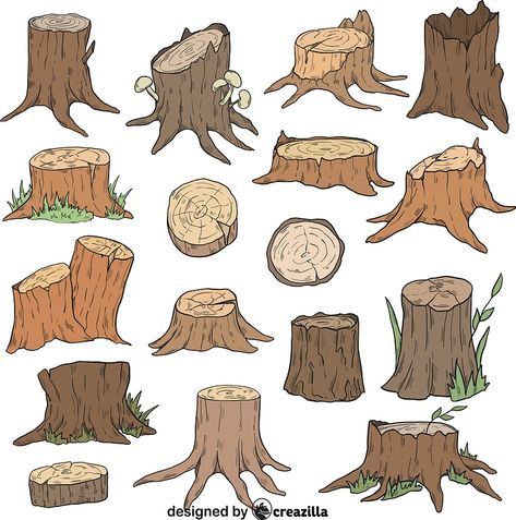 Set of Tree stump vector. Free download. | Creazilla Tree Stump Illustration Art, Tree Stump House Drawing, How To Draw Tree Stump, Cute Tree Stump Drawing, Cute Trees Drawing, Tree Stump With Mushrooms Drawing, Digital Tree Drawing, Tree Stump Drawing Simple, Tree Base Drawing