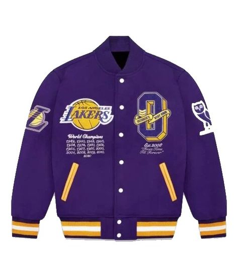 Nba Clothes, Nba Uniforms, Octobers Very Own, Leather Varsity Jackets, Varsity Jacket Men, Baseball Varsity Jacket, Purple Jacket, Purple Guy, Letterman Jacket