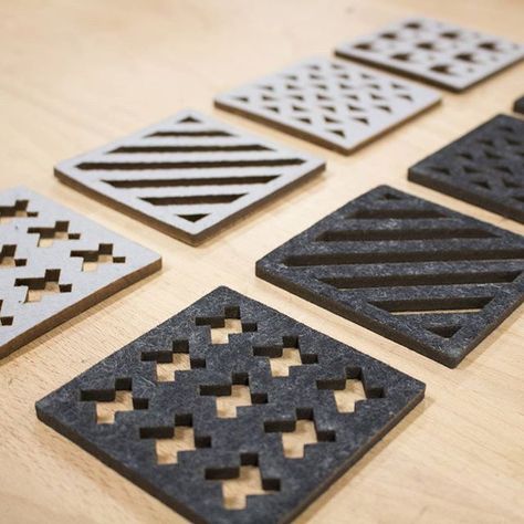 "Designer felt is oh so luscious and slick" - Hot Pop Factory Feast your eyes on these beautiful felt coasters made using The Felt Store's 100% wool felt Laser Cut Felt, Wooden Toy Cars, Cnc Furniture, Felt Coasters, 3d Printing Diy, 3d Cnc, Laser Art, Cnc Wood, Tea Coaster