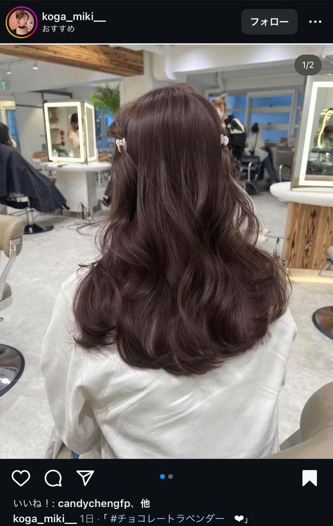 Hair Dye Ideas Dark Brown, Chocolate Lavender Hair Color, Pastel Brown Hair, Chocolate Lavender Hair, Lavender Brown Hair, Purple Brown Hair, Lavender Hair Colors, Lavender Brown, Chocolate Hair