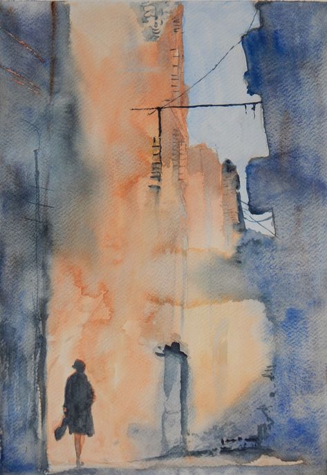 Abstract Architecture Painting, Water Colour Painting Watercolour, Watercolour Woman, Watercolour Buildings, City Scene Painting, Watercolour City, Mood Painting, Experimental Painting, Thesis Ideas