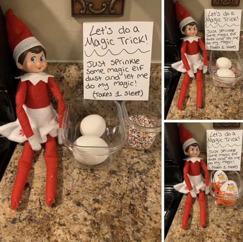 Elf On The Shelf Ideas Sprinkles, Elf Magic Trick, Elf Idea, Elf Shenanigans, Elf Ideas Easy, Elf Magic, Awesome Elf On The Shelf Ideas, Elf Activities, Xmas Elf