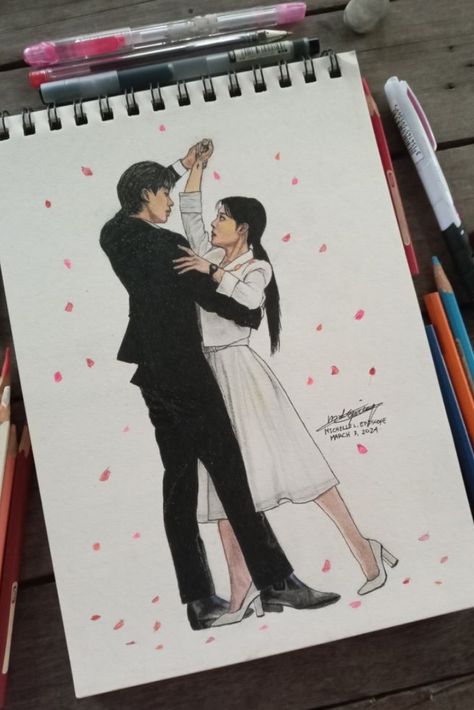 Drawing Of A Couple Breaking Up, Sleep Art Aesthetic, Kdrama Actors Drawing, K Drama Sketches Easy, My Demon Kdrama Sketch, K Drama Sketches, My Demon Drawing, Kdrama Painting Ideas, My Demon Kdrama Drawing