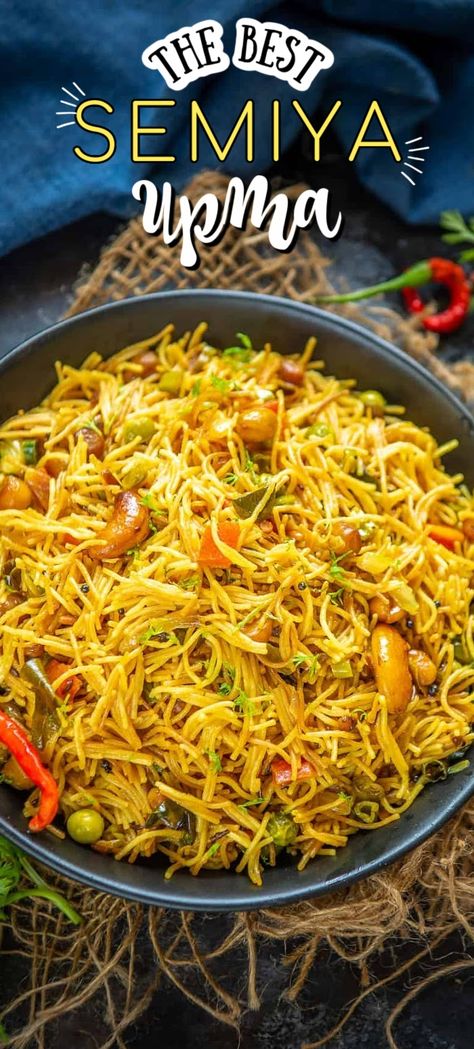 Light Lunch Recipes, Semiya Upma, Vermicelli Recipes, Upma Recipe, Indian Veg Recipes, Breakfast Recipes Indian, Rice Vermicelli, Indian Breakfast, Desi Food