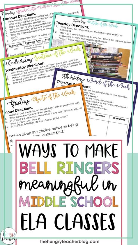 Middle School English Bell Ringers, Bell Ringers For Middle School English, Ela Bell Ringers Middle School, Bell Work Middle School, Bellwork Ideas Middle School, Middle School Student Center, Ela Middle School Classroom Setup, Middle School Resource Room, Middle School Bell Ringers