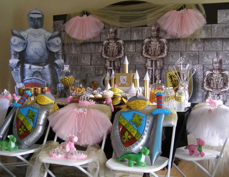 Princess Birthday Party / Birthday "Princess and Knight Party" Tutu Party Theme, Knight Party Decorations, Princess And Knight Birthday Party, Princess And Knight, Knight Birthday, Knight Birthday Party, Sibling Birthday Parties, Dragon Birthday Parties, Knight Party