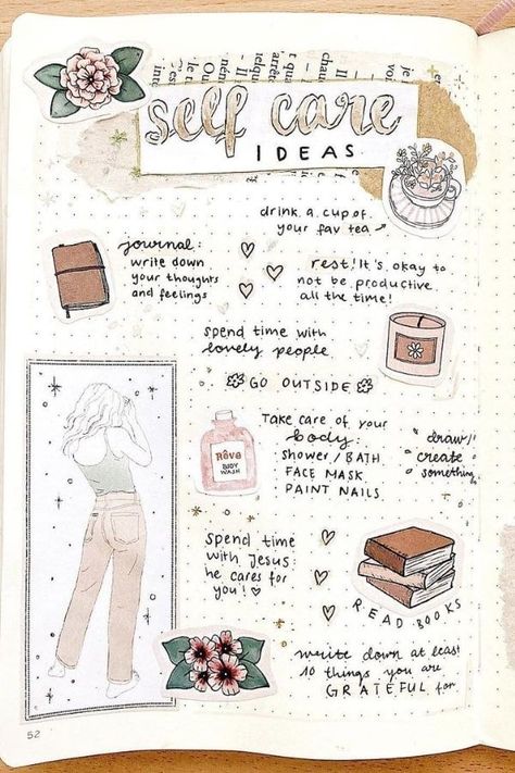 Bujo Self Care Ideas, Self Love Doodle Ideas, Journal Ideas Everyday, Self Care Art Journal Ideas, Selfcare Planner Ideas, Personal Book Ideas, Organization Notes, Journal Ideas Aesthetic About Me, About Me Bullet Journal Ideas Aesthetic