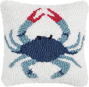 Crab Pillow, Hooked Pillow, Blue Crab, Couch Throw Pillows, Blue Throw Pillows, Sofa Couch Bed, Woven Throw, Cotton Throw Pillow, Square Pillow Cover