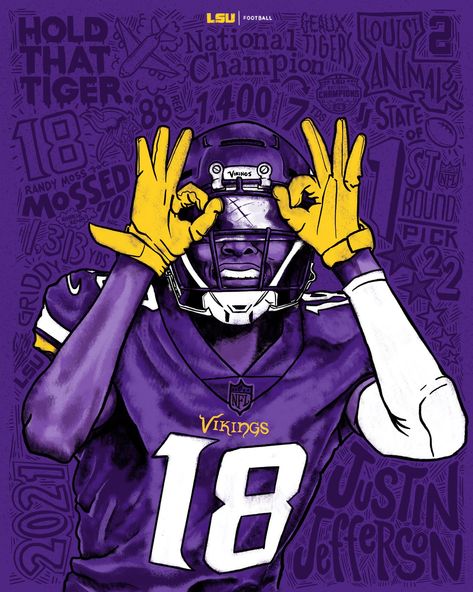 LSU Football on Twitter: "Our OROY‼️ A historic season for @JJettas2. Looking forward to what the future holds.… " Cool Football Pictures, Football Player Drawing, Football Swag, Football Tattoo, Nfl Vikings, Justin Jefferson, Lsu Tigers Football, Nfl Football Pictures, Nfl Football Art