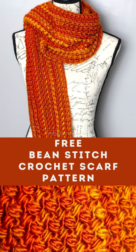 Free Bean Stitch Crochet Scarf Pattern Bean Stitch Scarf, Crochet Scarves Free Patterns Easy, Crochet Bean Stitch, Bean Stitch Crochet, Crochet Scarf Free Pattern, Diy Crochet Headband, Free Crochet Scarf Patterns, Crochet Hats Free Pattern Ladies, Crochet Luxury