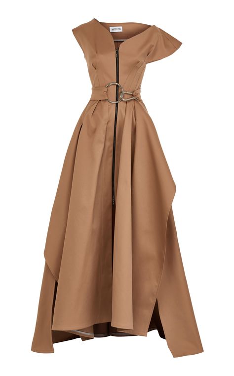 Classic Luxury Brown Dress, Luxury Chic Pleated Asymmetrical Dress, Brown Dress Runway, Maticevski 2022, Moda Operandi Dress Coat, Iconic Dresses, Fashion Attire, Fashion Mode, Looks Chic