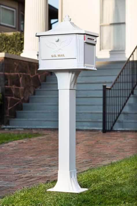 Hamilton | Post Mount Locking Mailbox | Gibraltar Mailboxes Mailbox Stand, Security Mailbox, Architectural Mailboxes, Mailbox Posts, Concrete Pad, Wall Mount Mailbox, Mailbox Post, Door Catches, Mounted Mailbox