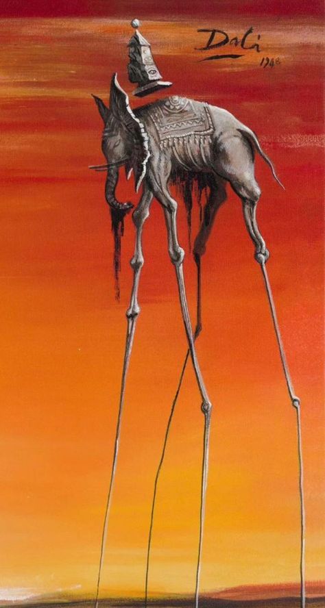 Salvador Dali Tattoo, Dali Tattoo, Salvador Dali Paintings, Salvador Dali Art, Oil Painting Gallery, Dali Paintings, Dali Art, Elephant Painting, Surrealism Painting