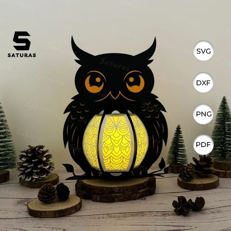 Saturas - Etsy Owl Lantern, Owl Templates, Owl Paper, Halloween Cricut, Paper Owls, 3d Shadow Box, Tracing Paper, Vellum Paper, Paper Crafts Origami