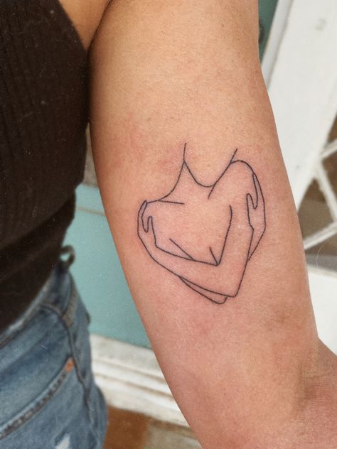 Love My Body Tattoos, Simple Womens Body Line Art Tattoo, Outline Women Tattoo, Women’s Body Tattoo Design, Women Body Outline Drawing Tattoo, No Love Tattoos For Women, Self Love Small Tattoos, Tattoo Trends 2023 Women, Tattoos For Body Image