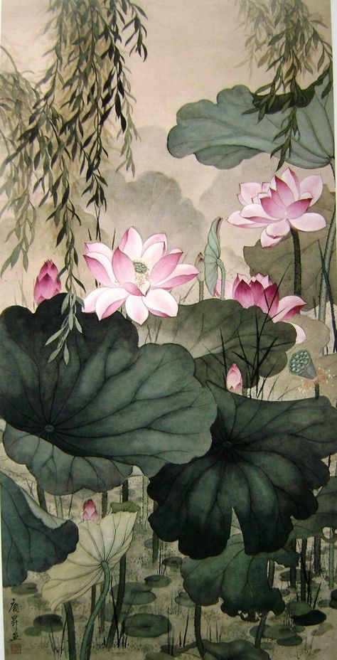 Lotus Flower Art, Lotus Painting, Chinese Art Painting, Lotus Art, Japanese Art Prints, Watercolor Flower Art, Art Japonais, Indian Art Paintings, Buddha Art