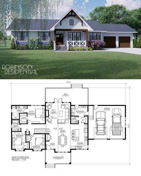 Mudroom Layout, 3 Bedroom House Design, Large Back Deck, Kitchen With Pantry, Modern House Floor Plans, Log Home Floor Plans, Bungalow Floor Plans, Modern Farm House, Mansion Floor Plan