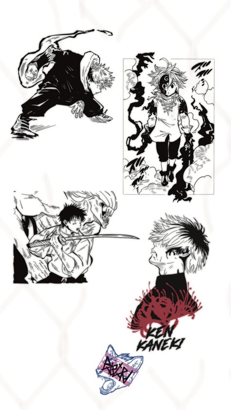 Tokyo Ghoul Tattoo Stencil, Byakuya Kuchiki Tattoo, Anime Flash Sheet, Aki Tattoo, Anime Tattoo Flash, Anime Panel Tattoo, Manga Panel Tattoos, Tokyo Ghoul Tattoo, Lenticular Clouds