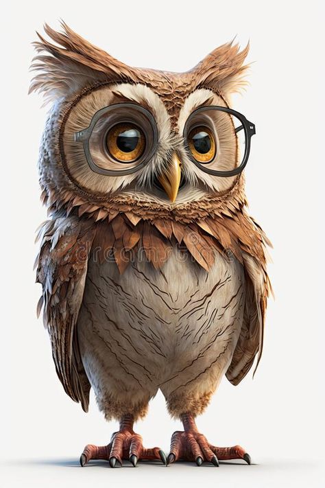 Wise owl with glasses on white background . AI Generated royalty free stock photos Cartoon Birds Cute, Owl Person, Owl Glasses, Cute Owl Drawing, Owl With Glasses, Cartoon Owls, Owl Background, Owl Drawing, Animal Art Projects