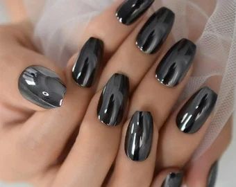 PerfectNailsShop | Etsy Full Nail Tips, Fingernails Painted, Kitty Paws, New Years Nail Designs, Mirror Nails, Black Nail Designs, روتين العناية بالبشرة, Nail Forms, Rainbow Nails