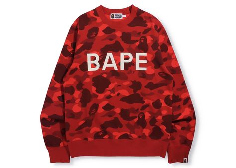 Men's BAPE Camo BAPE Crewneck Sweatshirt (Online Exclusive) Crewneck Sweatshirt (FW21) in Red Bape Crewneck, Bape Camo, Red Streetwear, Sneaker Stores, Hot Sneakers, Bathing Ape, Sweatshirts Online, A Bathing Ape, Crystal Stone