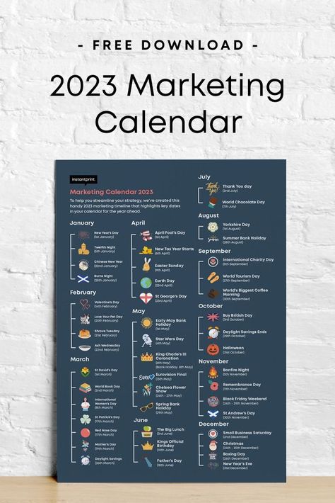 To help you streamline your strategy, we’ve created this handy 2023 marketing timeline that highlights key dates in your calendar for the year ahead. From bank holidays to public celebrations and even social media days, this free marketing timeline means you’ll be able to get ahead with all of your campaigns this year. Download your free printable marketing wall planner and calendar today! 2023 Marketing, Calendar Graphic, Med Spa Marketing, Dating Timeline, Social Media Marketing Planner, Spa Marketing, Entrepreneur Advice, Tourism Day, Today Calendar