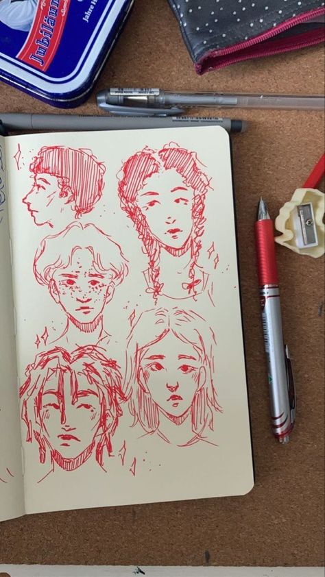 [𝑺𝒂𝒗𝒆 & 𝑭𝒐𝒍𝒍𝒐𝒘]~♡´･ᴗ･`♡ Sketch Faces Simple, Sketches People Face, Sketchbook Faces Sketches, Pen Sketches People, Colour Pen Sketches, Sketchbook People Drawings, Freckles Drawing Reference, Sketch Book Reference, Red Pencil Sketch