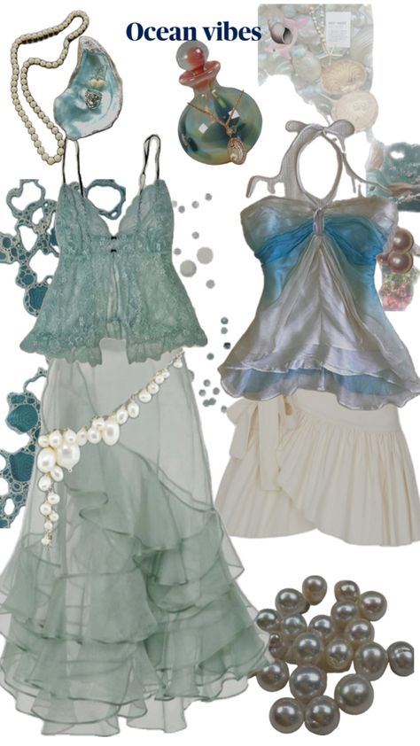 Some mermaids outfit with ocean vibes #ocean #mermaid #seashells #pearls Mermaid Outfits, Sirens Fashion, Siren Costume, Little Mermaid Outfit, Ocean Outfits, Mermaid Halloween Costumes, Ocean Mermaid, Mermaid Halloween, Mermaid Outfit