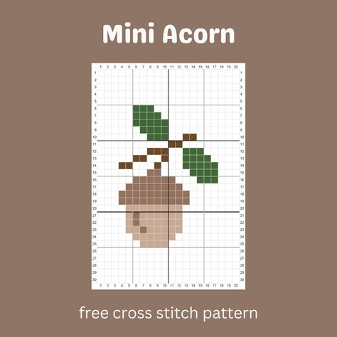 Keeping it Real: Mini Acorn - free cross stitch pattern Small Counted Cross Stitch Patterns Free, Acorn Cross Stitch, Cross Stitch Patterns Mini, Tiny Cross Stitch Patterns Free, Micro Cross Stitch, Free Mini Cross Stitch Patterns, Tiny Cross Stitch Patterns Minis, Small Flower Cross Stitch, Mini Cross Stitch Patterns Free