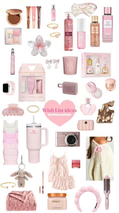 Pink aesthetic Wish List ideas or inspiration. Ideas for your Christmas wishlist or birthday! Who doesn’t want a Stanley cup, charlotte tilbury make up, Victoria secret body spray and more… Wish List Ideas, Victoria Secret Christmas, Victoria Secret Body Spray, Wishlist Ideas, Victoria Secret Body, List Ideas, Stockholm Fashion, Birthday Wishlist, Stanley Cup