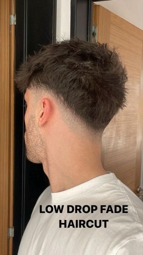 Drop Fade Back View, Short Mens Haircut Thick Hair, Trending Guys Haircuts, Men’s Low Drop Fade, Low Fade Mens Haircut Long Top, Blended Fade Mens Haircut, Men’s Drop Fade Haircut, V Back Haircut Men, Men’s Low Fade Haircut Long On Top