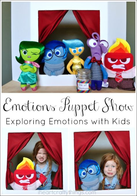 Explore emotions with your kids by having an Emotions Puppet Show with Disney's Inside Out Characters. AD Middle School Health, Inside Out Emotions, Movie Inside Out, Inside Out Characters, Senses Activities, Social Skills Groups, Understanding Emotions, Disney Inside Out, School Social Work