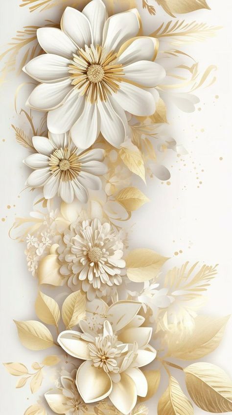 Cream Flower Background, Cream And Gold Background, White And Gold Wallpaper, Image Zen, Cartoon Birthday Cake, Black And Gold Aesthetic, Hd Flower Wallpaper, Simple Frock Design, Gold Art Painting