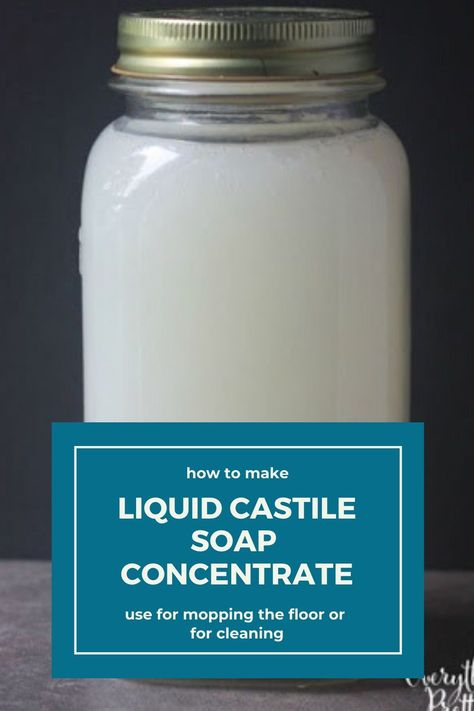 How to make a liquid castile soap concentrate from a bar of Castile soap.  Use this to clean or to mop floors.  This is an easy way to make a liquid castile soap that is concentrated so it doesn't take up a lot of space.  This is a no lye soap recipe and you don't have to grate any soap.  #castilesoap #cleaning Diy Castile Soap, Castle Soap, Soap Without Lye, Castile Soap Recipes, Castille Soap, Lye Soap, Clean Baking Pans, Liquid Castile Soap, Homemade Shampoo