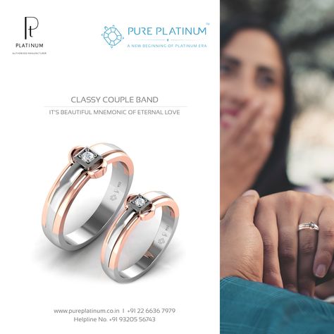 Hold your hands and give a precious gift to your Relationship, Platinum + Rose Gold Mix Couple band, It's perfect mnemonic of eternal Beautiful love #pureplatinum #classycoupleband Platinum Couple Rings, Couple Bands, Marriage Jokes, Couple Band, Mixed Couples, Ring Couple, Gents Ring, Classy Couple, Platinum Rose Gold