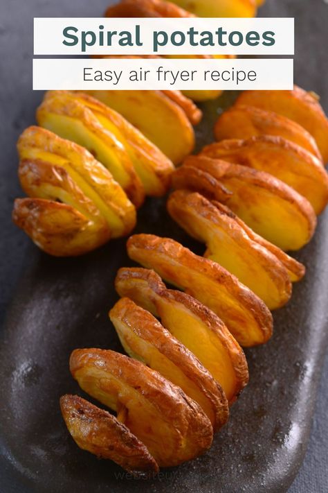 Spiral potatoes or tornado potatoes are quite a hit with Gen z. You find it from Korea to Australia. India to USA. Learn to make this air fryer recipe with same crunch, with low oil too. Spiral Potatoes, Tornado Potatoes, Accordion Potatoes, Gold Potato Recipes, Potatoes Air Fryer, Spiral Potato, Tornado Potato, Air Fry Potatoes, Potato Snack