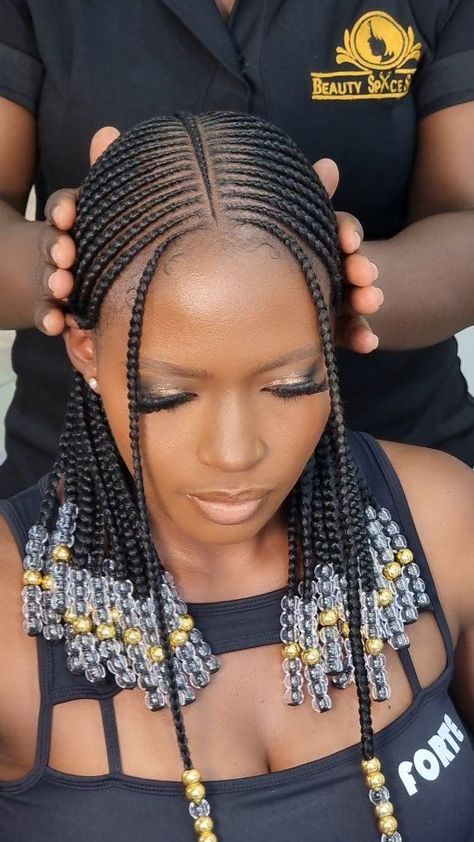 Braids With Beads For Black Women, Braids That Cover Forehead, Carrot Puff Hairstyles For Black Women, Carrot Puff Hairstyles, 2024 Trending Hairstyles, Cornrow Rasta Hairstyles, Protective Styles For Natural Hair Short, Cornrows With Box Braids, Cornrows Natural Hair