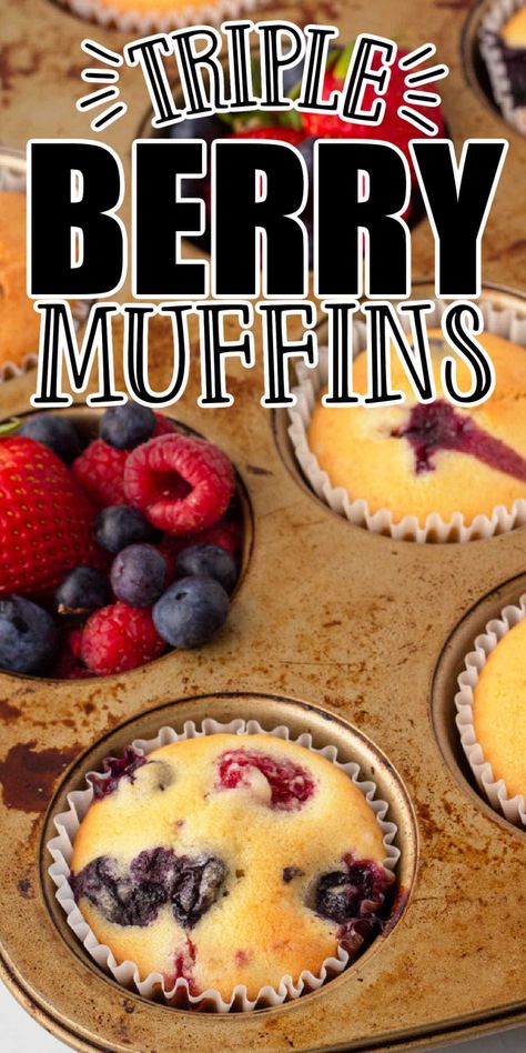 Blueberry Raspberry Muffins, Strawberry Blueberry Muffins, Mixed Berry Recipes, Muffins With Blueberries, Triple Berry Muffins, Fresh Berries Recipes, Berry Muffin Recipe, Mixed Berry Muffins, Fruit Muffins