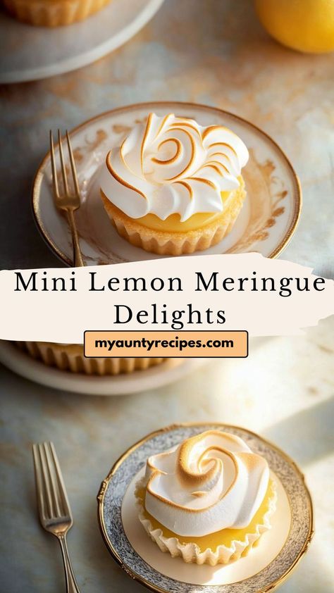 These lemon meringue mini tarts are filled with zesty lemon curd and topped with fluffy, golden meringue. The perfect combination of sweet and tangy, they’re as refreshing as they are delicious. Great for special occasions or just a treat at home! Individual Lemon Meringue Tarts, Lemon Meringue Pie Mini, Lemon Meringue Tarts Mini, Lemon Tarts Mini, Lemon Meringue Tartlets, Lemon Meringue Tarts, Mini Lemon Meringue Pies, Mini Lemon Tarts, Lemon Curd Tart