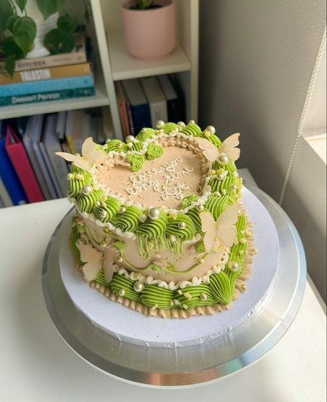 Cake decorating ideas | cake decoration ideas | cake decor ideas | cake decor design | birthday cake Earthy Birthday Cake, Fairycore Wedding Cake, Fairycore Birthday Cake, Forest Fairy Cake, Brown Cake Ideas, Fairycore Cake, Green Fairy Cake, Fairy Core Cake, Green Butterfly Cake