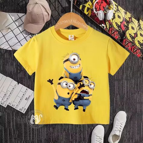 Teen Trend 100% Cotton T-shirt brand Children's Wear cartoon A group of Minions outdoor crew-neck cotton T-shirt boys and girls - AliExpress Minion Pattern, Minion Shirts, Teen Trends, Fourth Birthday, Size Chart For Kids, Short Sleeve Pattern, T Shirt Brand, Boys Clothes Style, Kids Fashion Boy