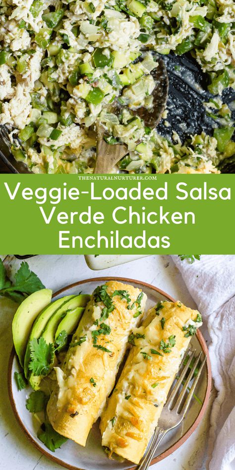 Healthy Salsa Verde Chicken Enchiladas, Chicken Vegetable Enchiladas, Paleo Chicken Enchiladas, Recipes With Salsa Verde, Chicken And Veggie Enchiladas, Green Salsa Enchiladas, Verde Chicken Enchiladas, Salsa Verde Enchiladas, Salsa Verde Chicken Enchiladas