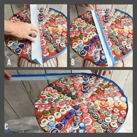 bottle top table Bottle Top Table, Bottle Top Tables, Patio Table Top, Bottle Cap Table, Diy Patio Table, End Table Makeover, Clear Casting Resin, Table Flip, Bottle Cap Crafts