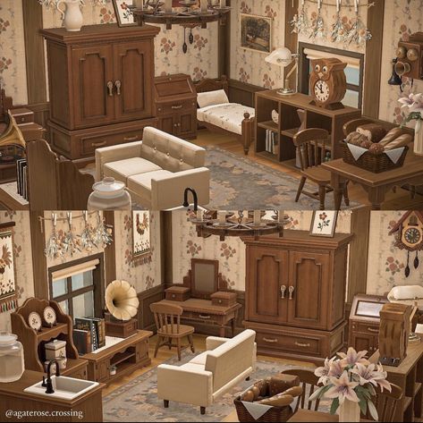 Acnh Eunice House, Lily Acnh House, Acnh Cottage Core Living Room, Acnh Cozy House, Animal Crossing Vintage Room, Acnh Victorian House, Acnh Goldie House, Acnh Cottage House, Acnh Code Design