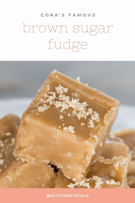 If you've eaten at Cora's for breakfast in Canada, you know all about their classic brown sugar fudge. Sweet, creamy, and so incredibly easy to make! Fudge Recipes With Powdered Sugar, Chewy Fudge, Confectioners Sugar Recipes, Meat Candy Recipe Brown Sugar, Paula Dean Fudge Recipe, Hard Fudge Recipes, Brown Sugar Fudge Recipes, Brown Sugar Fudge With Condensed Milk, Brown Sugar Candy Recipe